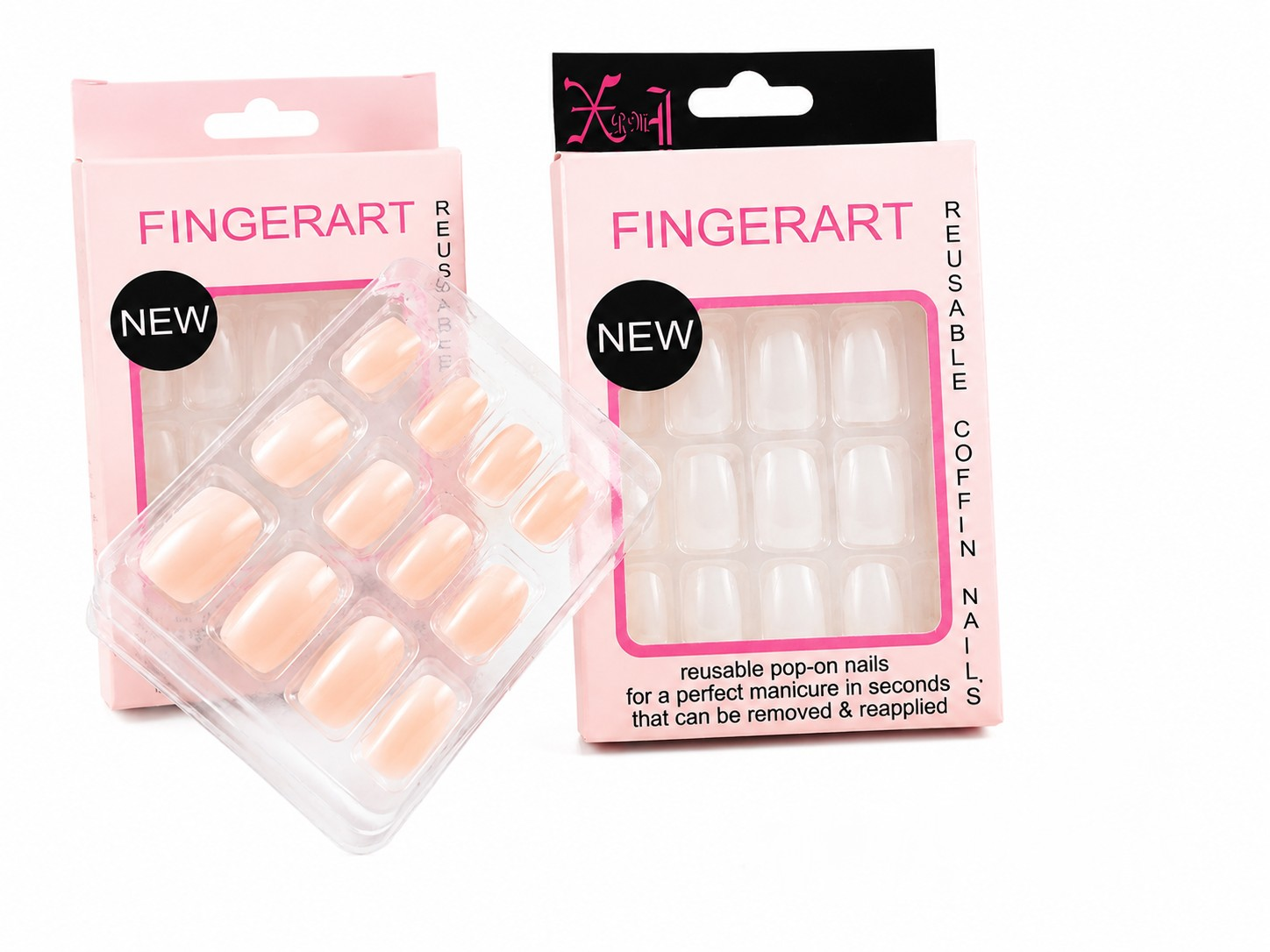 Reusable Press-On Nails – Glossy Nude Coffin Fake Nails Set (24 PCS)